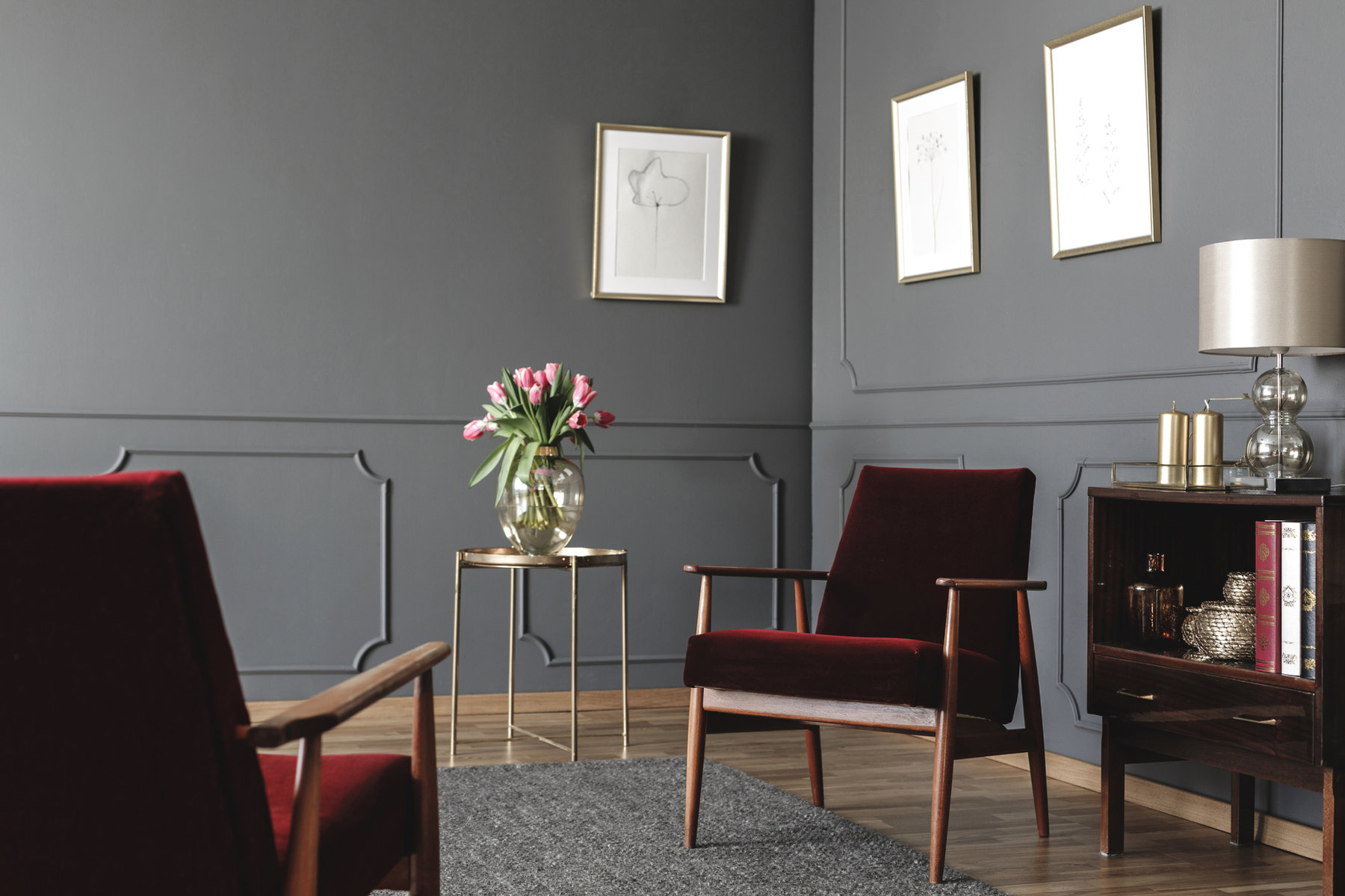 Calm therapy office with an armchair and flowers